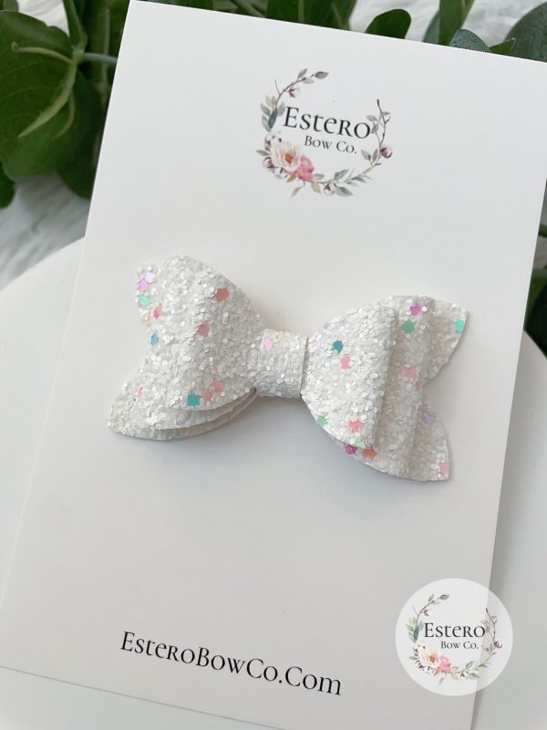 3" White Funfetti Glitter Hair Bow - Image 2