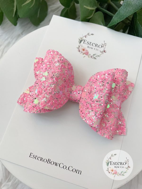 4" Hot Pink Hearts Glitter Hair Bow - Image 4