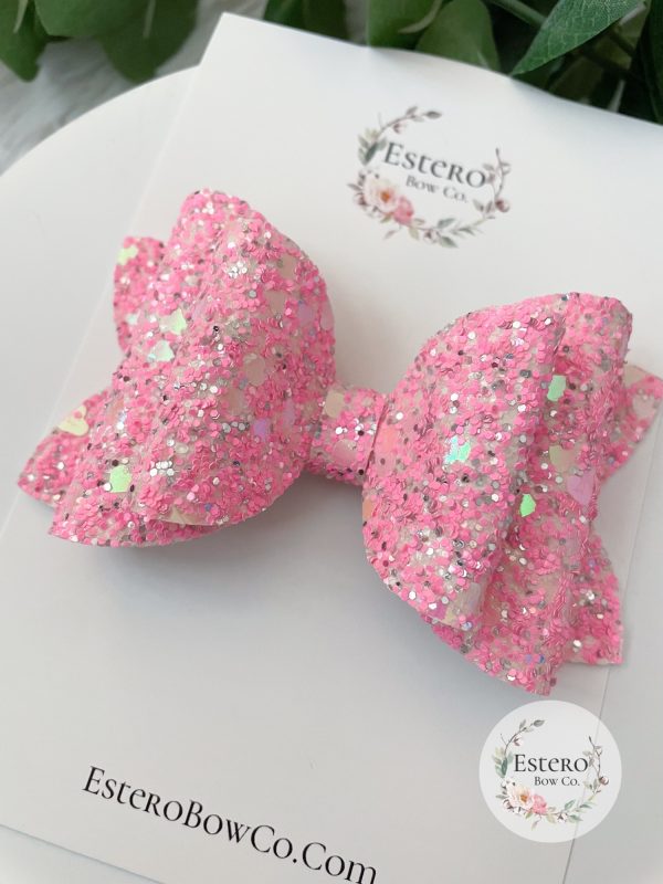 4" Hot Pink Hearts Glitter Hair Bow