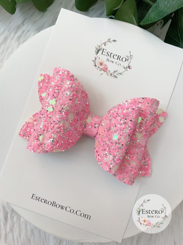 4" Hot Pink Hearts Glitter Hair Bow - Image 5