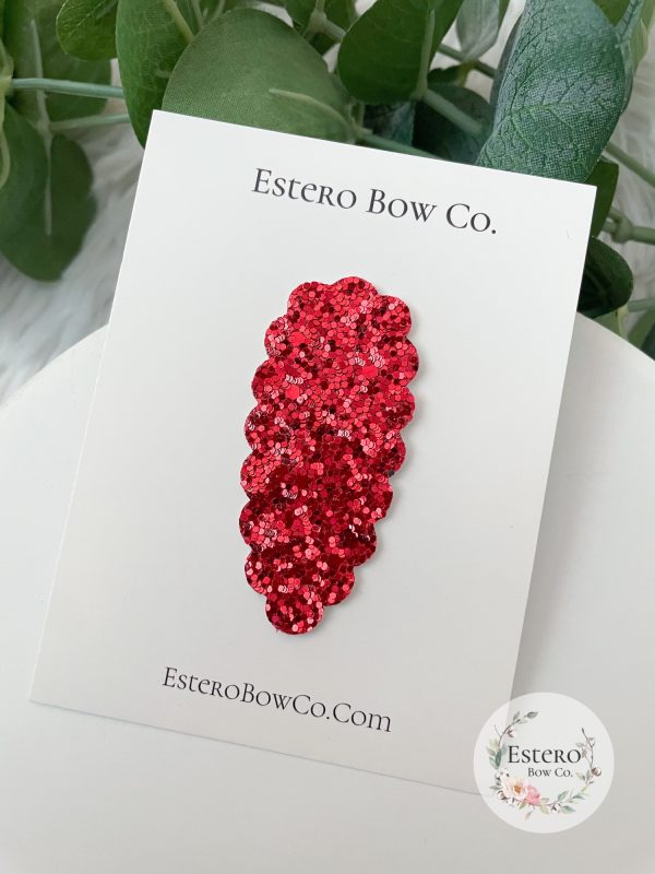 Red Glitter Scalloped Snap Clip