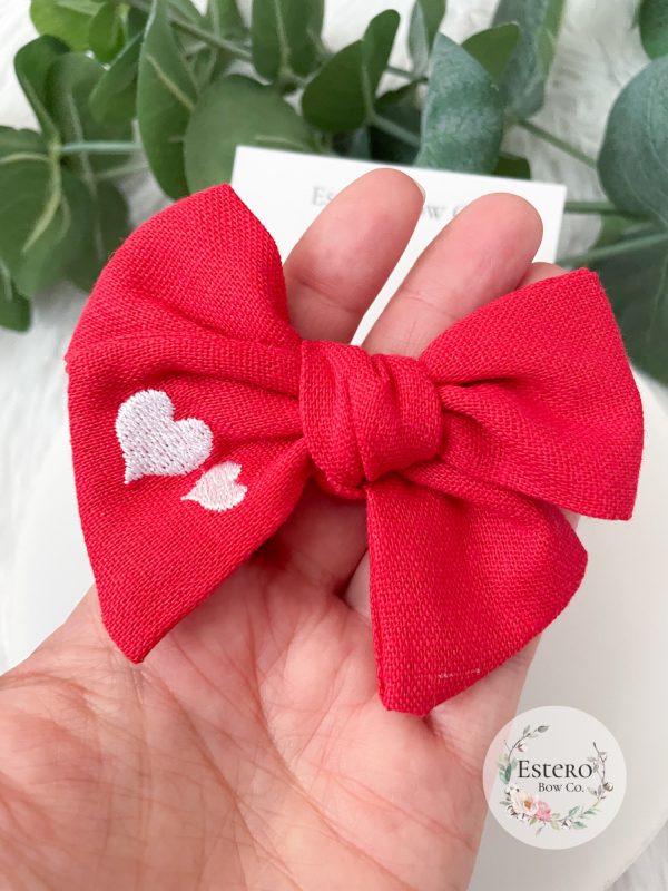 3.5" Embroidered Heart Hair Bow