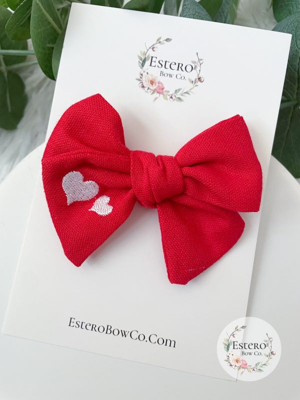 3.5" Embroidered Heart Hair Bow - Image 2