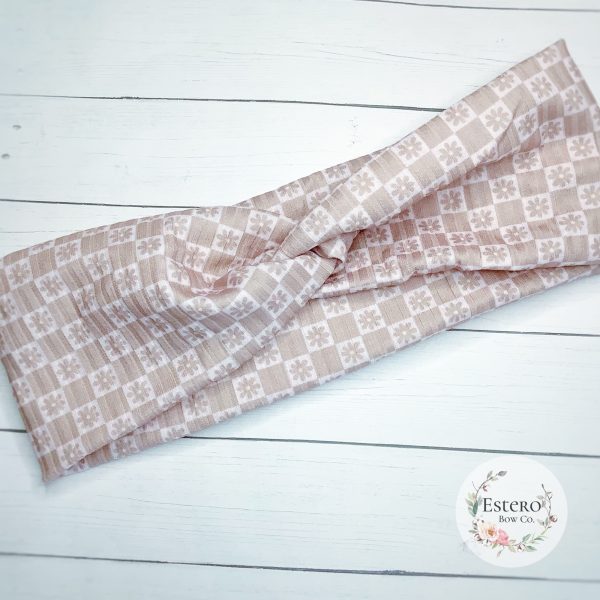 Neutral Floral Adult Sized Twist Headband