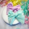 3.5" Purple Embroidered Bunny Hair Bow - Image 2
