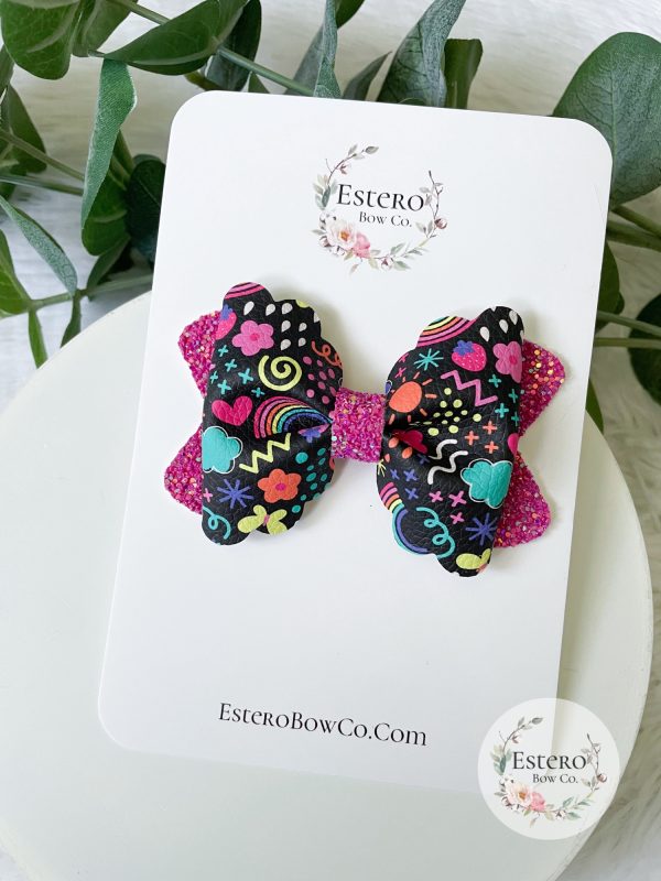 3.5” Shine So Bright Hair Bow - Pink Glitter - Image 2