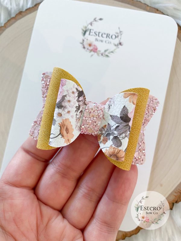 2.5” Tessa Floral Vegan Leather Hair Bow - Image 3