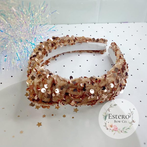 Premium Gold Velvet Sequins Knotted Headband