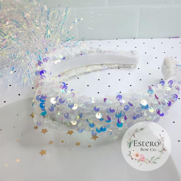 Premium White Velvet Sequins Knotted Headband