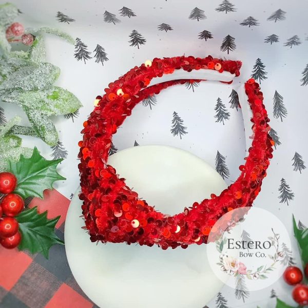 Premium Red Velvet Sequins Knotted Headband