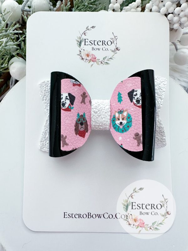 3.5” Festive Dogs Vegan Leather Hair Bow