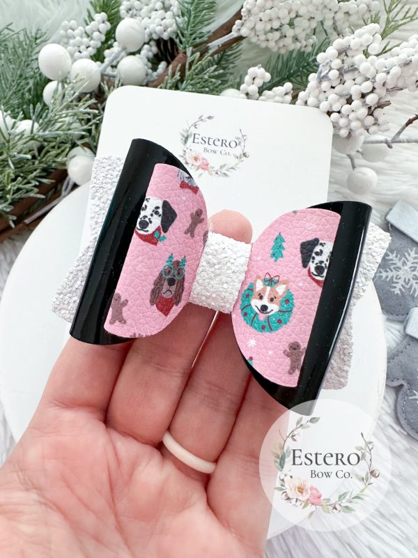 3.5” Festive Dogs Vegan Leather Hair Bow - Image 3