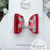 3.5” Red Poinsettia Vegan Leather Hair Bow - Image 3