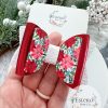3.5” Red Poinsettia Vegan Leather Hair Bow - Image 2