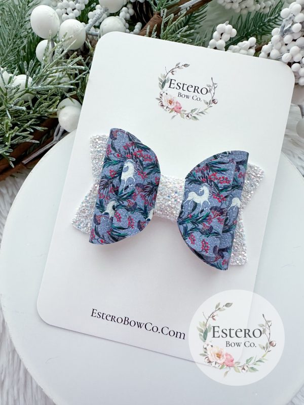 3.5” Christmas Unicorns Vegan Leather Hair Bow - Image 3