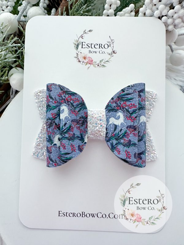 3.5” Christmas Unicorns Vegan Leather Hair Bow