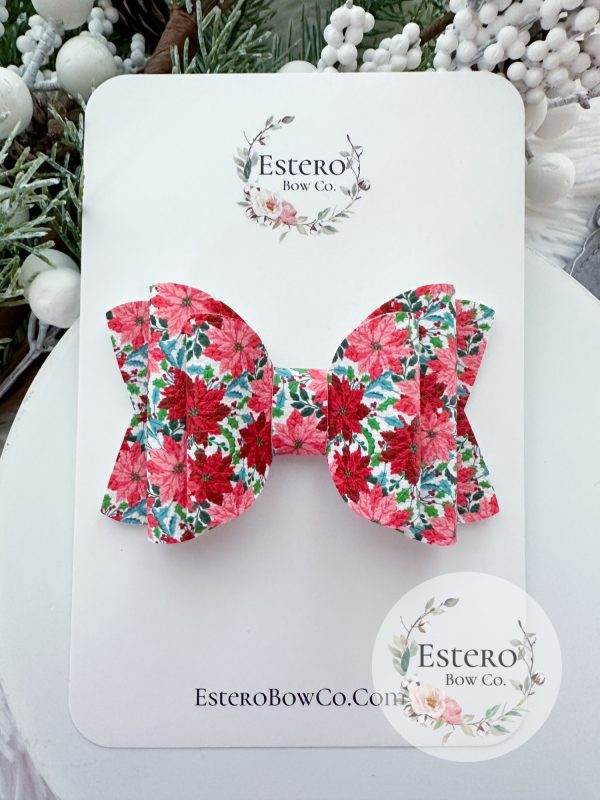 3.5” Poinsettia Vegan Leather Hair Bow - Image 2