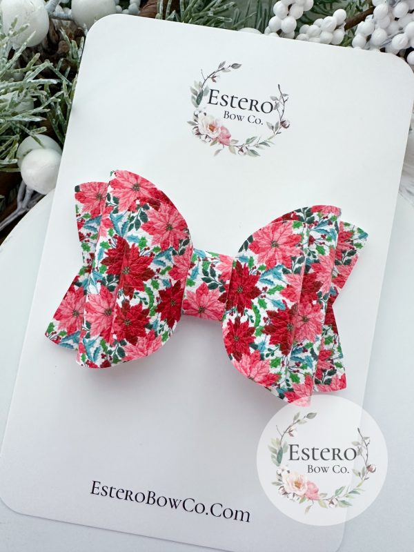 3.5” Poinsettia Vegan Leather Hair Bow