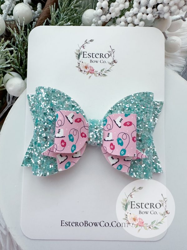 4” Ice Skates Vegan Leather Hair Bow - Image 2