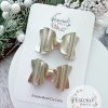 2.5” Gold Vegan Leather Hair Bow - Image 3