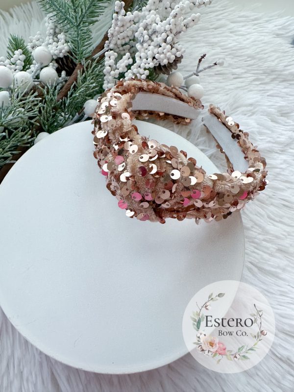 Premium Gold Velvet Sequins Knotted Headband - Image 2