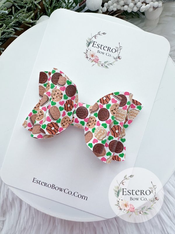 3.5” Cookies Vegan Leather Hair Bow - Image 2