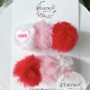 Valentine's Day Hair Clip Set - Red and Pink Puff Hair Clips