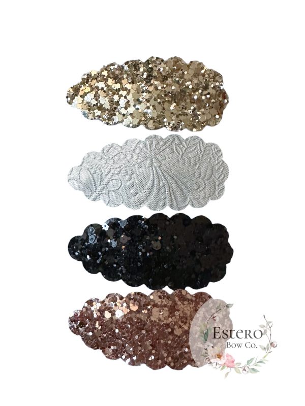 Essential Snap Clip Set of 4 - Gold Glitter, Silver Vegan Leather, Rose Gold & Black Glitter Hair Accessories - New Year’s, Holiday & Classic Hair Clips - Image 2