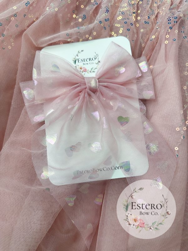 5.5" Heart Tulle Coquette Bow - Image 2