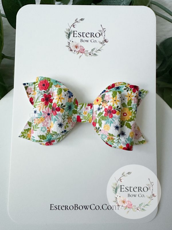 3.5” Spring Floral Vegan Leather Hair Bow - Image 2
