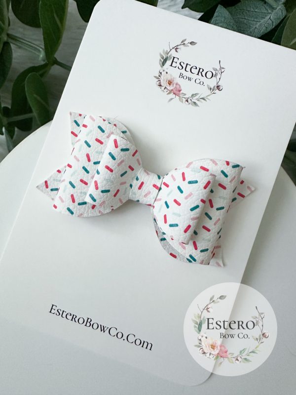 3.5” Patriotic Sprinkles Vegan Leather Hair Bow - 4th of July Hair Bow