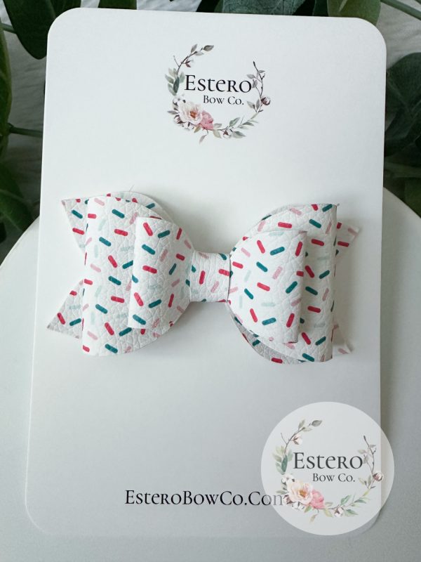 3.5” Patriotic Sprinkles Vegan Leather Hair Bow - 4th of July Hair Bow - Image 2