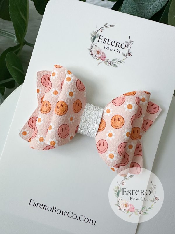 3.5” Smiley Face Vegan Leather Hair Bow