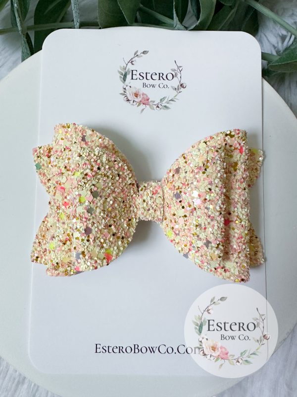 4” Yellow Sparkle Pop Glitter Hair Bow - Glitter Hair Bow - Image 2