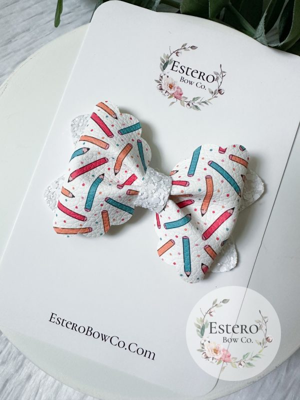 3.5” Pencils Vegan Leather Hair Bow - Back to School Hair Bow