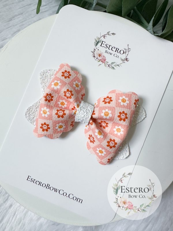 3.5” Neutral Floral Vegan Leather Hair Bow