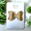 3.5” Vegan Leather Yellow Floral Hair Bow - Image 3