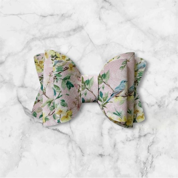 2.5” Light Pink Floral Hair Bow - Floral & Bird Hair Bow for Girls