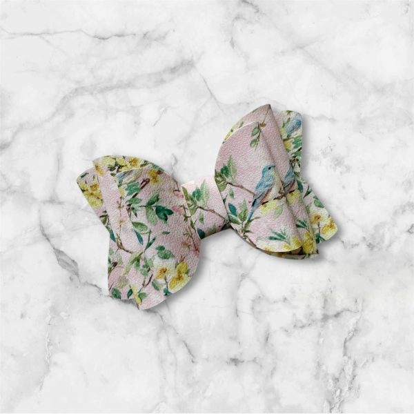 2.5” Light Pink Floral Hair Bow - Floral & Bird Hair Bow for Girls - Image 2