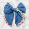 4.5" Denim Fable Bow - Daisy Hair Bow, Denim Hair Bow