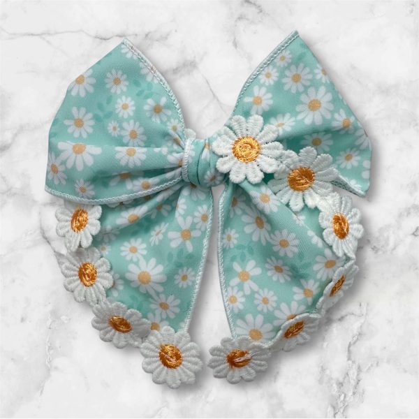 4.5" Daisy Fable Bow - Daisy Hair Bow with Elegant Trim