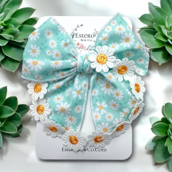 4.5" Daisy Fable Bow - Daisy Hair Bow with Elegant Trim - Image 2