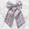 6" Pink Floral Coquette Bow - Hair Bow on French Barrette Clip