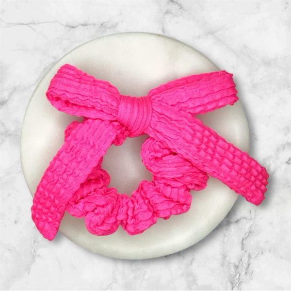 Neon Pink Bow Scrunchie - Summer Scrunchie