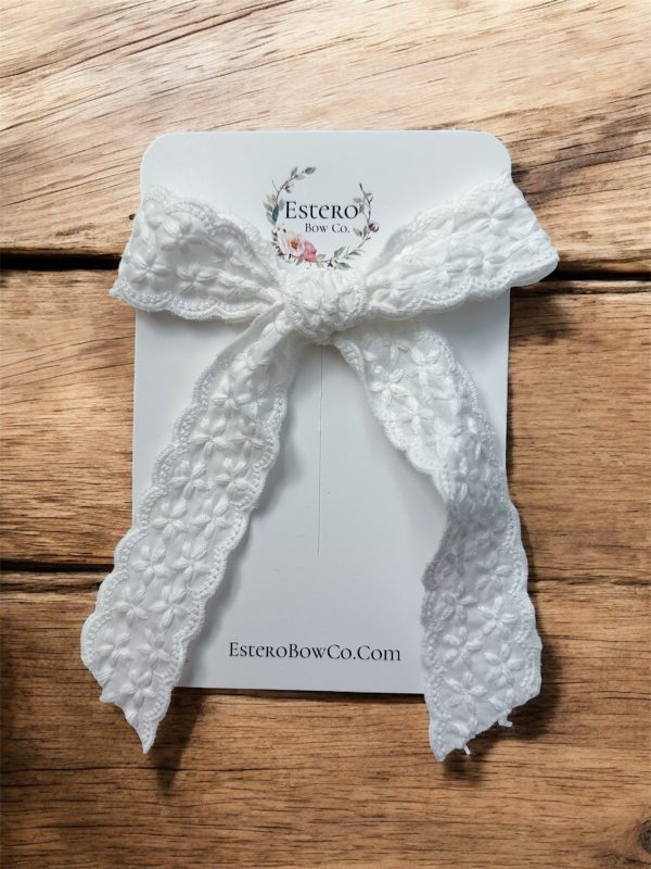 White Trim Lace Coquette Bow Hair Clip – 4” Cotton Blend Bow on Alligator Clip - Image 2