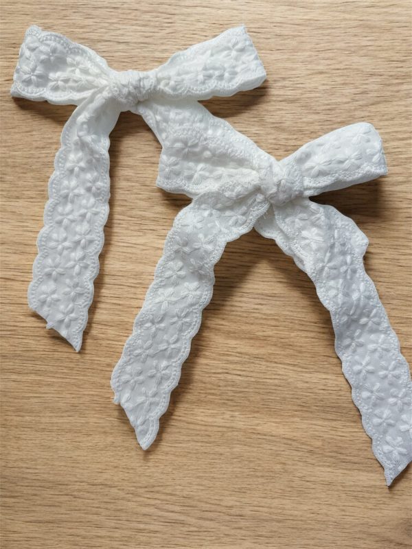 White Trim Lace Coquette Bow Hair Clip – 4” Cotton Blend Bow on Alligator Clip - Image 3