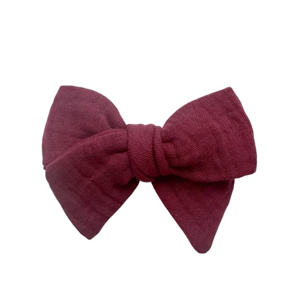 Burgundy Cotton Gauze Hair Bow – 3.5"
