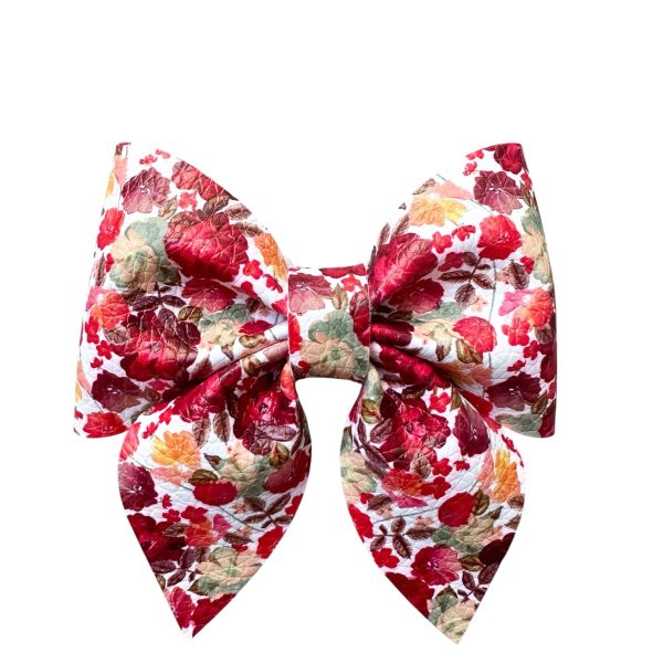 3" Fall Floral Sailor Bow - Burgundy Sailor Bow for Girls